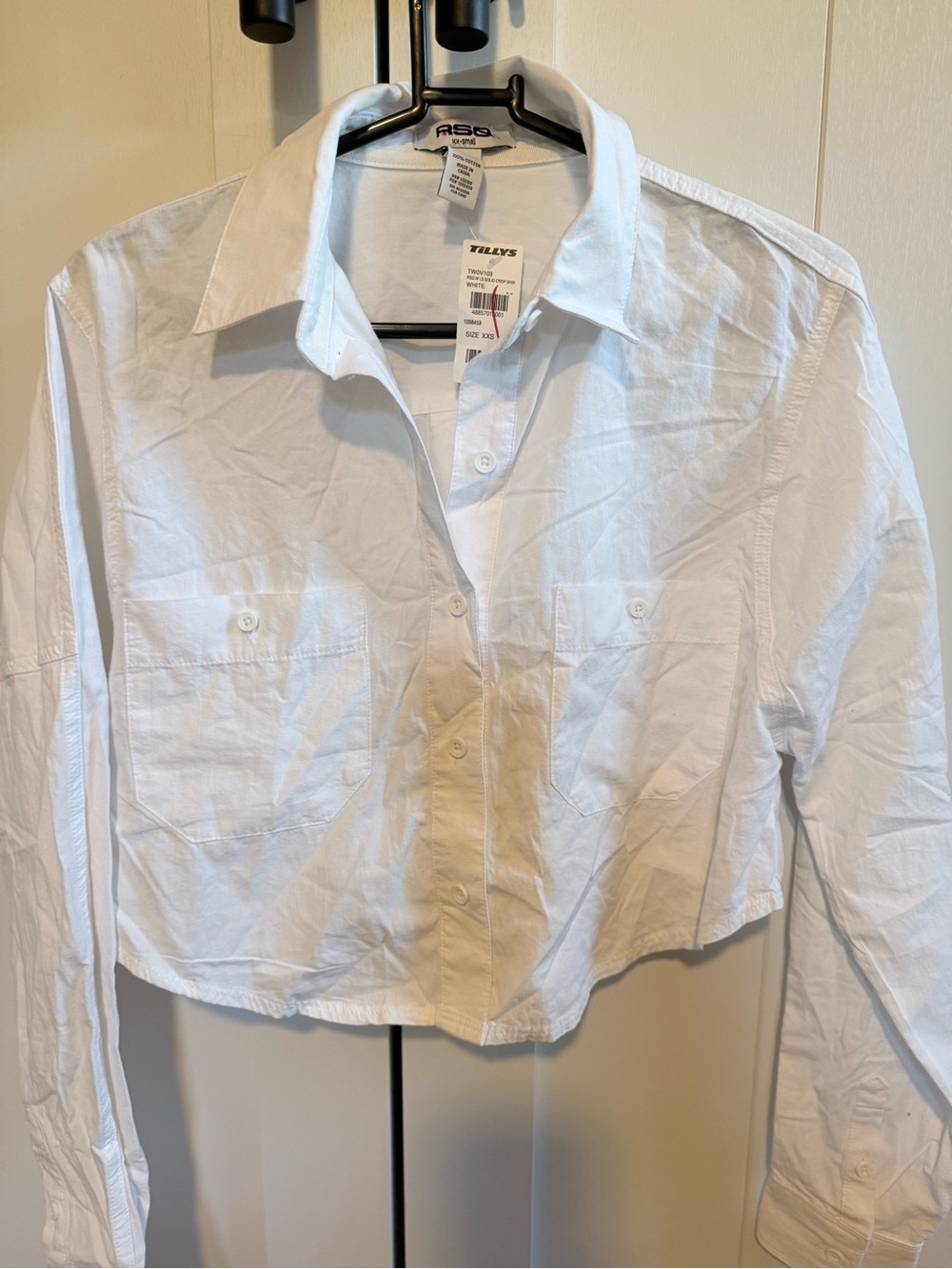 RSQ W LS Solid Crop Shirt White Button Down Shirt XXS